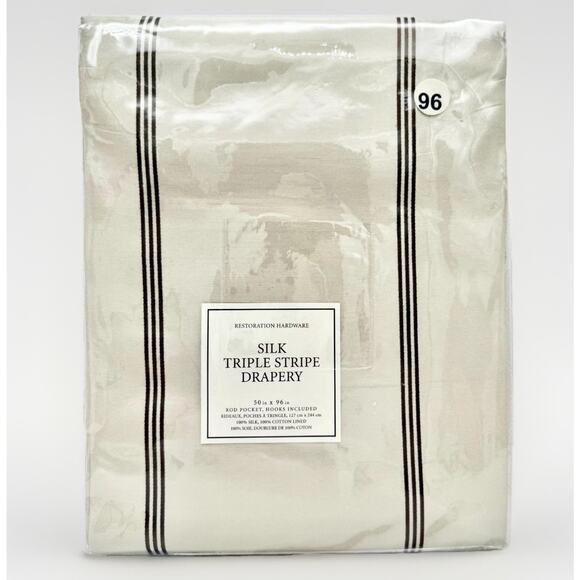 Restoration Hardware Silk Triple Stripe Drapery Panel 50" x 96" Sand New - Picture 1 of 8